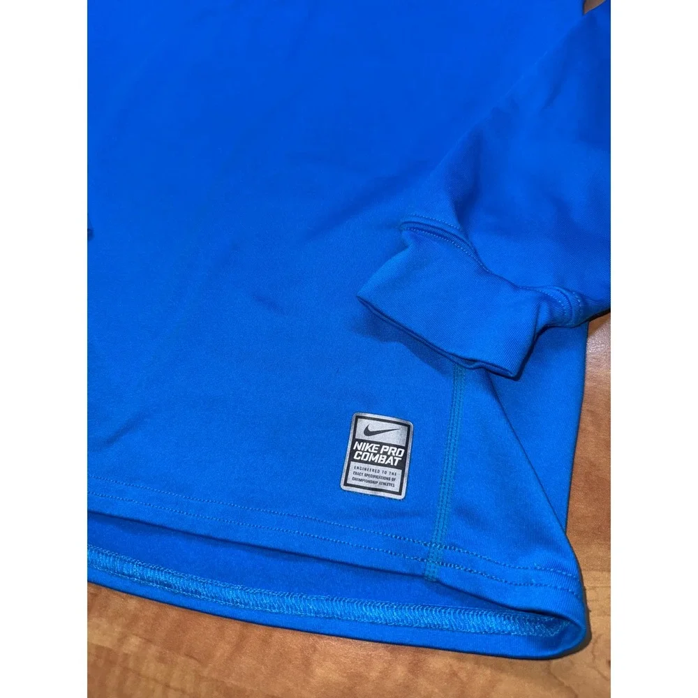 Nike Pro Combat Dri-FIT Mock Neck Long Sleeve Compression Shirt Blue Mens Small